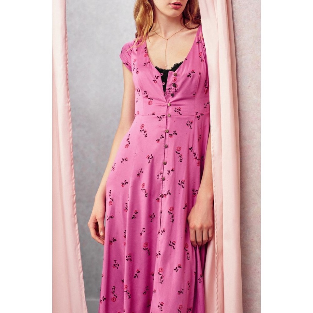Malena Pink Floral Button-Down Midi Dress